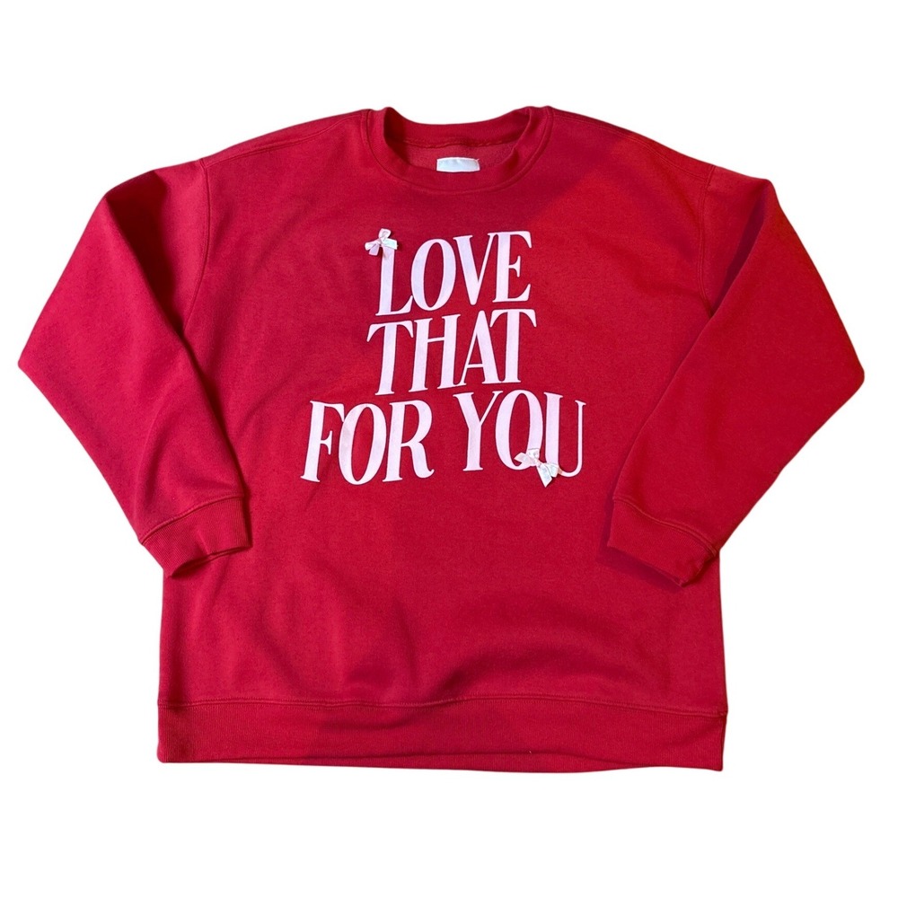 No Comment Sweatshirt Women Red Love That For You Bow Graphic SIZE Large